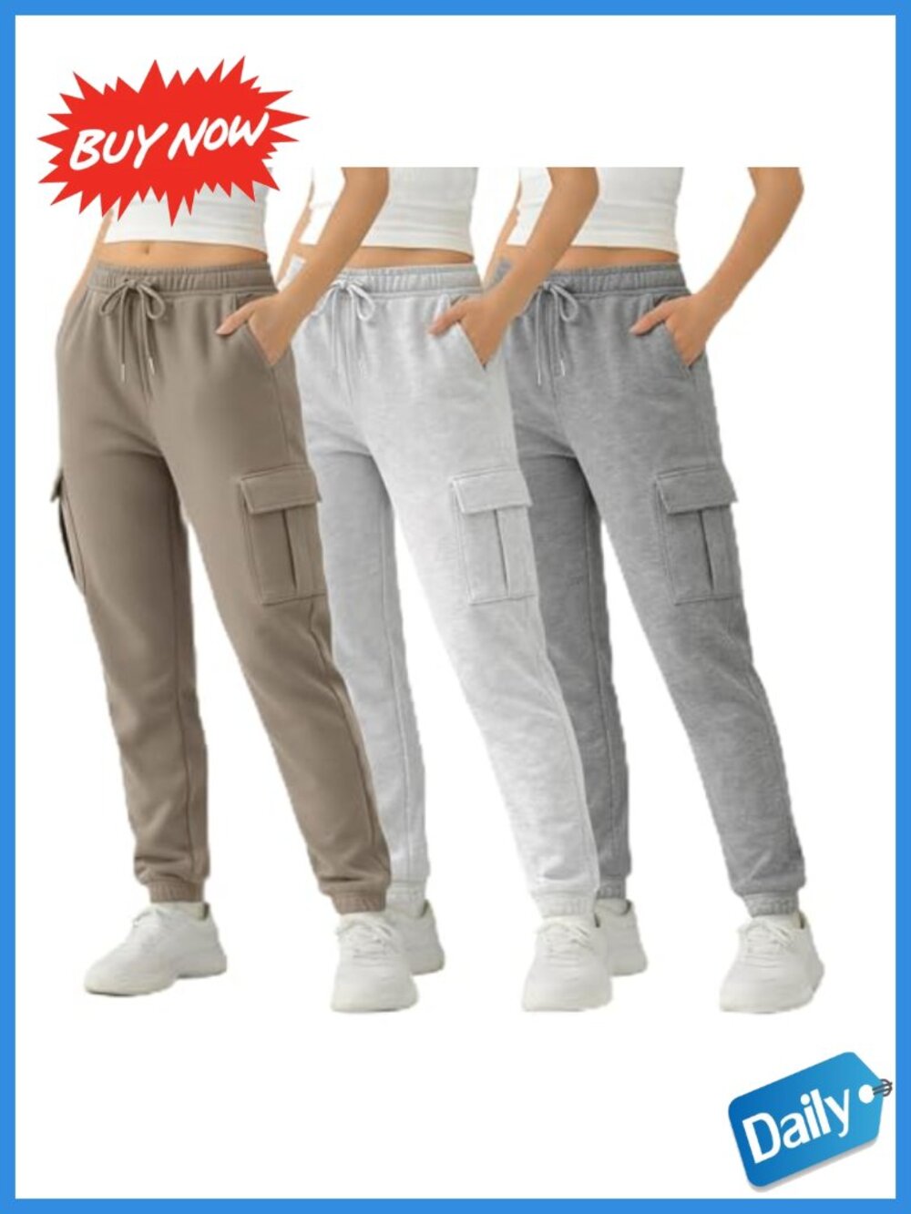 Fleece Cargo Joggers Tapered Sweatpants with Pockets